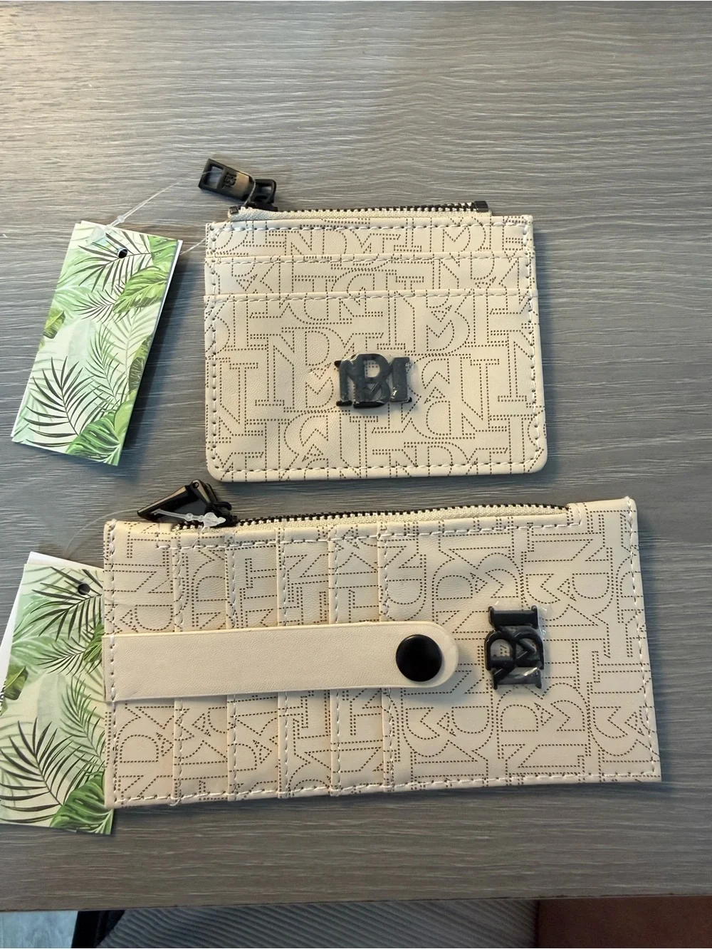 Badgley Mischka Cream Monogram Zip Wallet and Card Case Set set of 2
